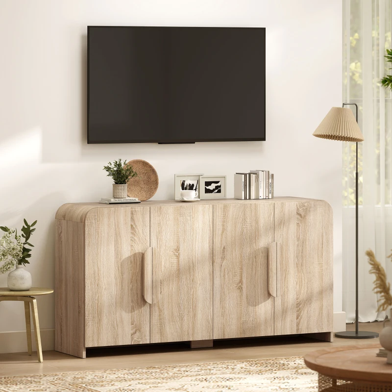 HOMCOM Sideboard Buffet Cabinet, 62" Modern Kitchen Storage Cabinet with Soft-Close Doors and Adjustable Shelves, Natural Wood