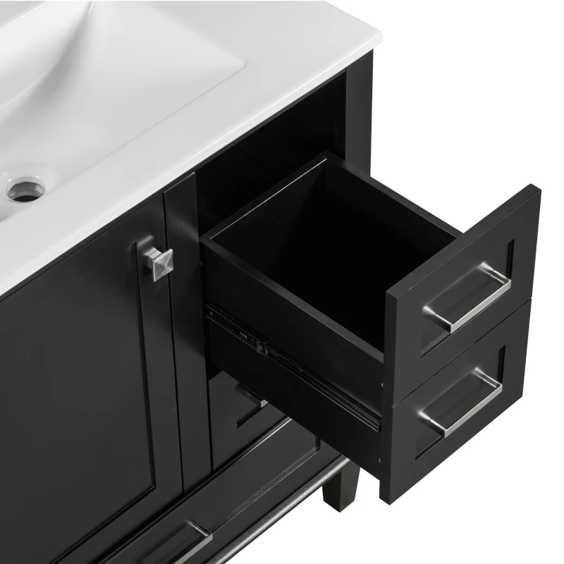 Modern Bathroom Vanity Sink Combo with Solid Wood Frame, Free-Standing Cabinet for Contemporary Bathrooms, 30'' L x 18.5'' W x 34'' H, Black
