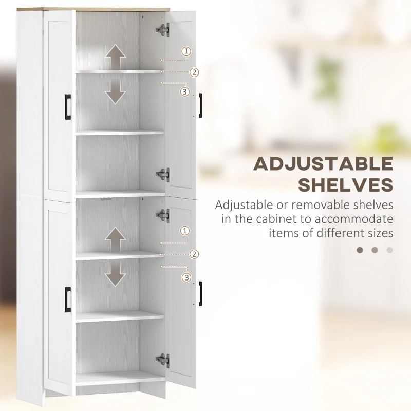 HOMCOM 67" 4-Door Kitchen Pantry Cabinet, Freestanding Storage Cabinet Cupboard with Adjustable Shelves, White