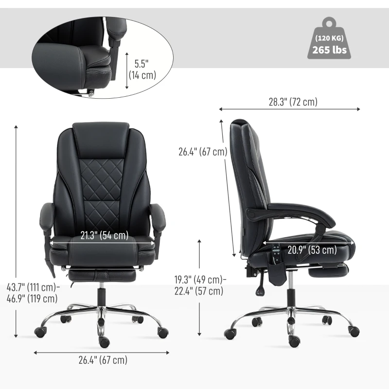 Vinsetto Massage Office Chair, Reclining Computer Chair with Adjustable Height and Footrest, Black