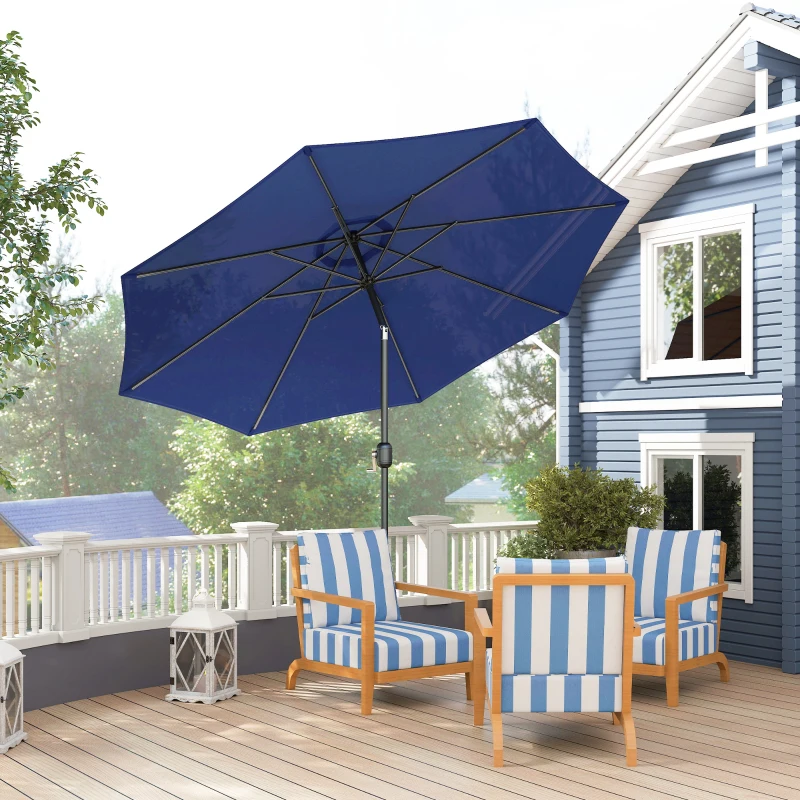Outsunny 10' x 8' Round Market Umbrella, Patio Umbrella with Crank Handle and Tilt, Outdoor Parasol for Garden, Blue