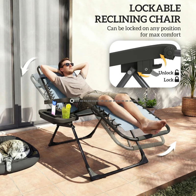 Outsunny Zero Gravity Chair Set of 2, Folding Reclining Outdoor Lounge Chair with Cup Holder, Headrest, Light Grey