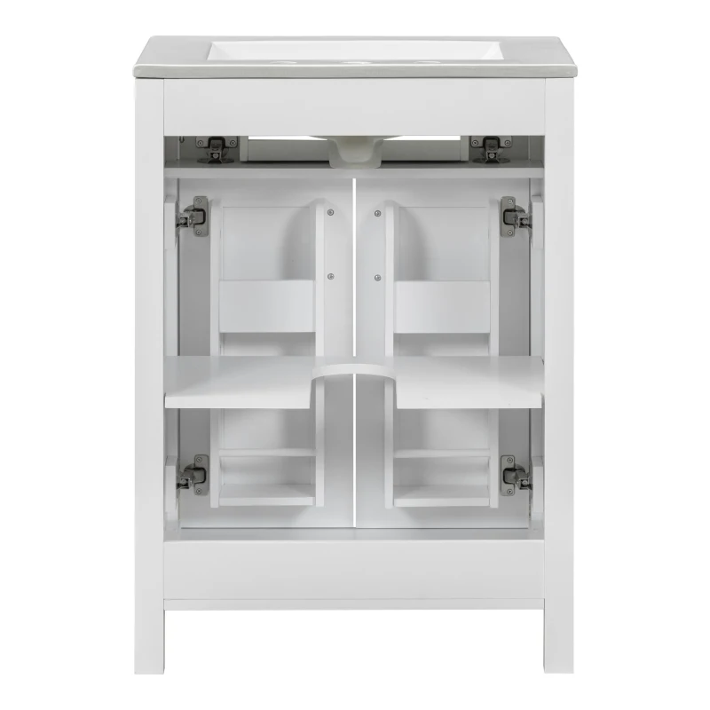 Modern Bathroom Vanity with 4 Doors, 2 Drawers and Adjustable Shelf, Freestanding Cabinet with Ceramic Sink, 48.5'' L x 18.5'' W x 34'' H, White