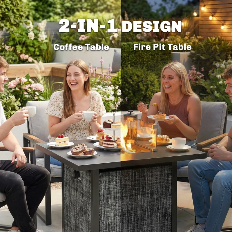 Outsunny Propane Fire Pit Table, 28 Inch Gas Fire Pit with Explosion-Proof Net and Glass Wind Guard, Gas Tank Holder