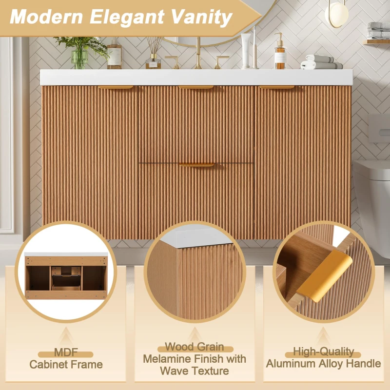 Single Sink Bathroom Vanity with SMC Integrated Sink, Wall-Mounted Floating Cabinet for Contemporary Homes, 42'' L x 19.5'' W x 23.5'' H, Wood