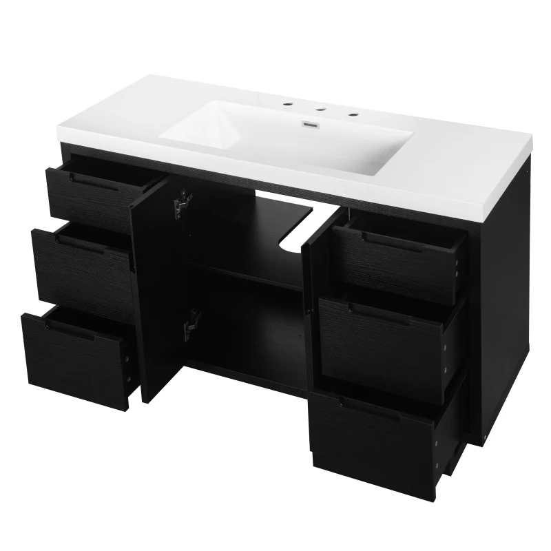 Stylish Bathroom Vanity with 2 Doors & 6 Hidden Soft-Close Drawers, Elegant Vanity Cabinet with SMC Resin Sink, 47'' L x 19.5'' W x 34'' H, Black