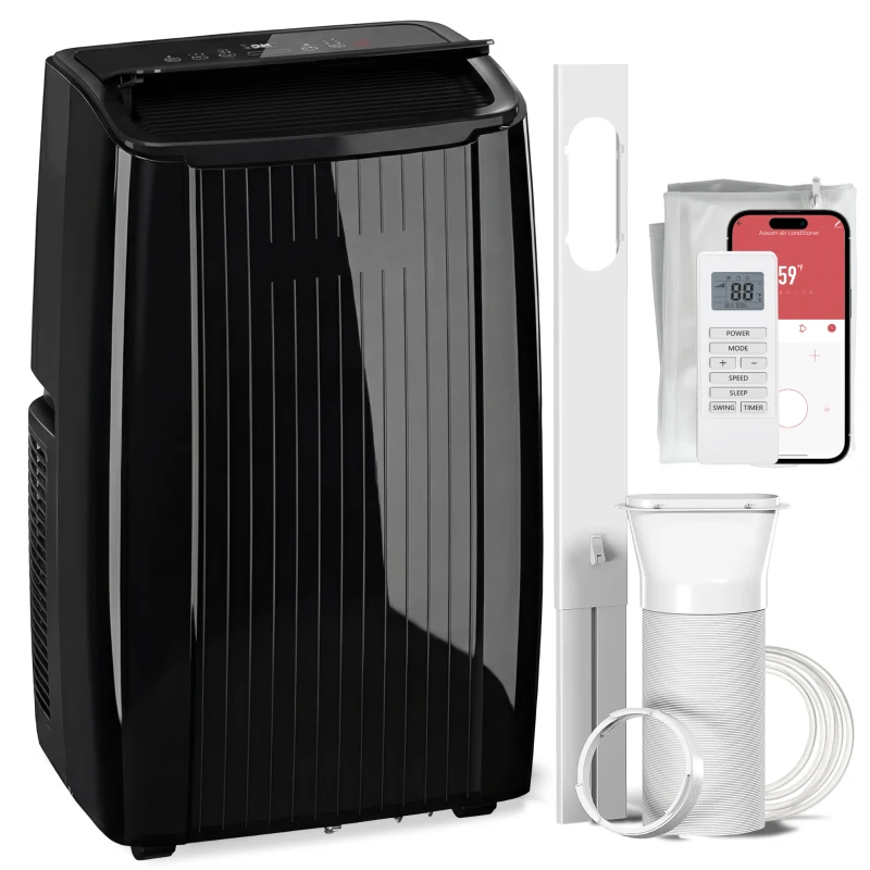 HOMCOM 14000 BTU 5-in-1 Portable Air Conditioner with Cool, Heat, Dehumidifier, Fan, Sleep, WiFi Voice Control, Black