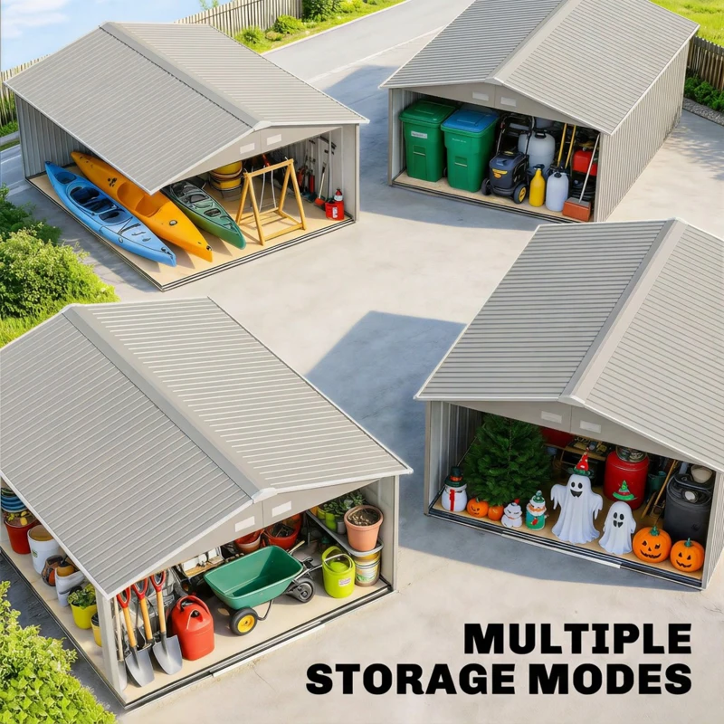 Outsunny 11' x 13' Practical Backyard Garden Storage Tool Shed Double Sliding Door 4 Ventilation Slots, Light Grey