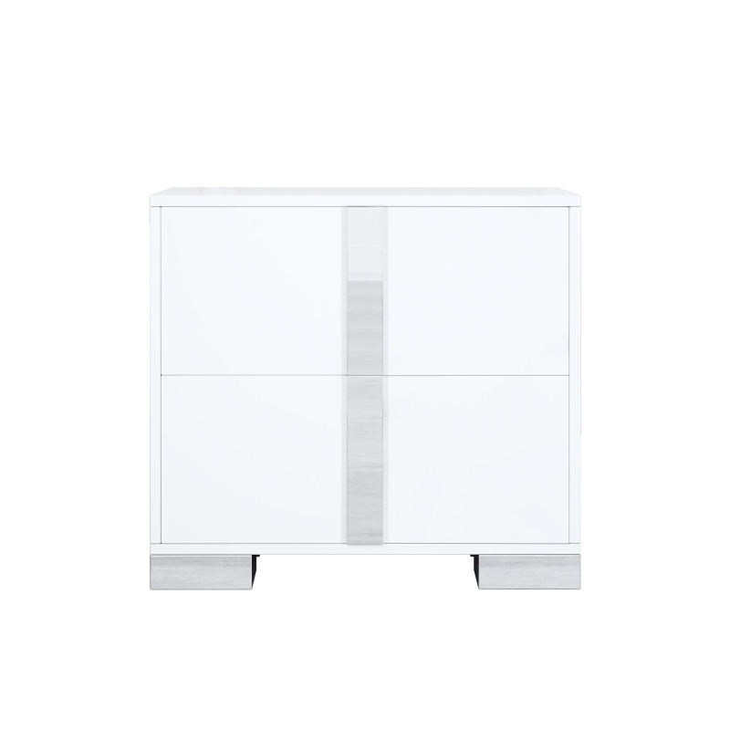 Space-Saving Nightstand with Mirrored Accents and Metal Legs, Elegant Bedside Storage for Compact Apartments, 23.5'' L x 15.5'' W x 21.5'' H, White