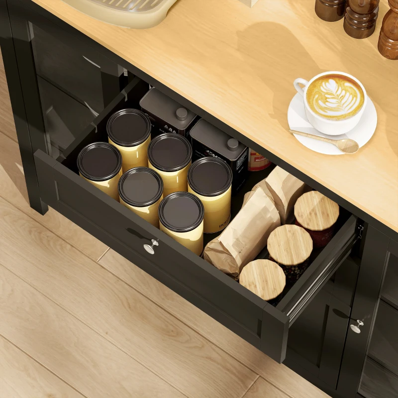 HOMCOM Buffet Cabinet Sideboard with 2 Drawers, 3 Storage Cabinets, Glass Doors and Adjustable Shelves, Dark Brown