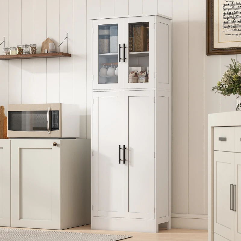 HOMCOM Tall Bathroom Cabinet with Glass Doors, Space-Saving Unit with Adjustable Shelves, Freestanding Storage, White