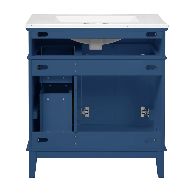 Free-Standing Bathroom Vanity with Ceramic Undermount/Drop-In Sink, Modern Storage Cabinet for Small Condos, 30'' L x 18'' W x 34'' H, Navy Blue