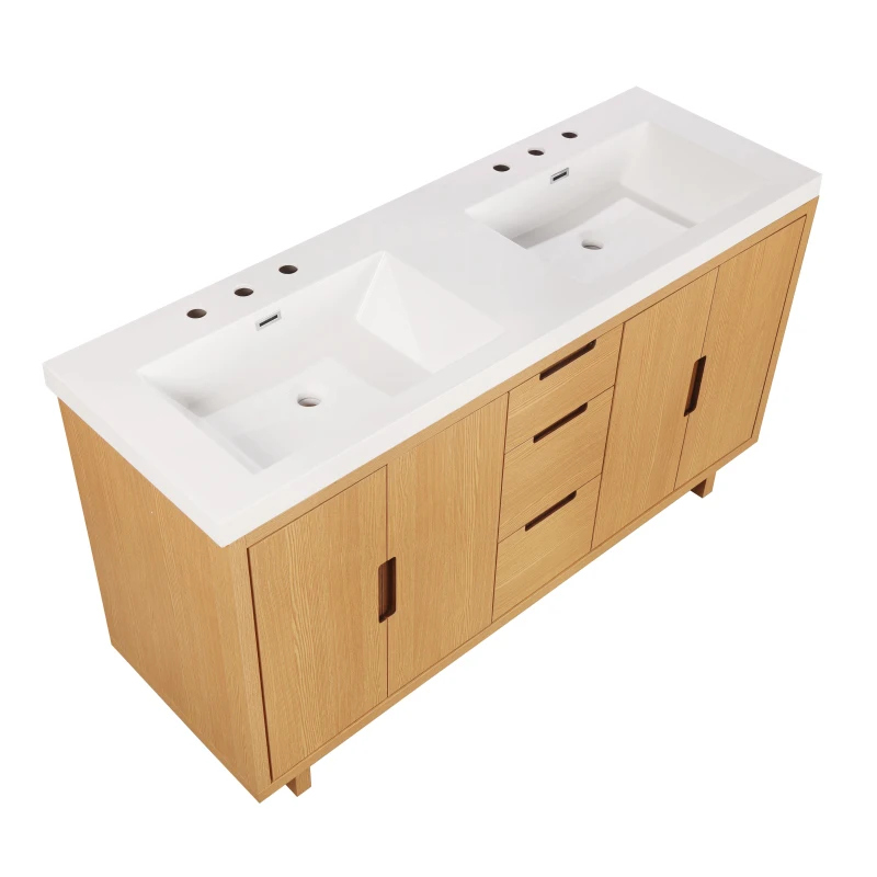 Modern Bathroom Vanity with Soft-Close Hinges & Hidden Drawer Slides, Elegant Vanity Cabinet with Resin Sink, 59.5'' L x 20'' W x 34'' H, Wood