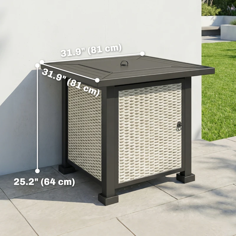 Outsunny 32" Propane Gas Fire Pit Table, 50,000 BTU Square Patio Table with Fire Pit, Wind Guard, Lid, CSA Certified, Grey