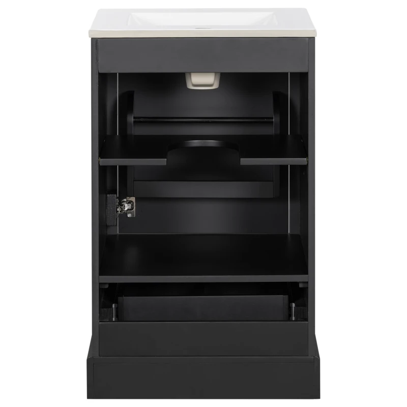 Stylish Bathroom Vanity with Ceramic Sink, Soft-Close Door & Drawer, Space-Saving Cabinet for Compact Washroom, 20'' L x 18.5'' W x 34'' H, Black