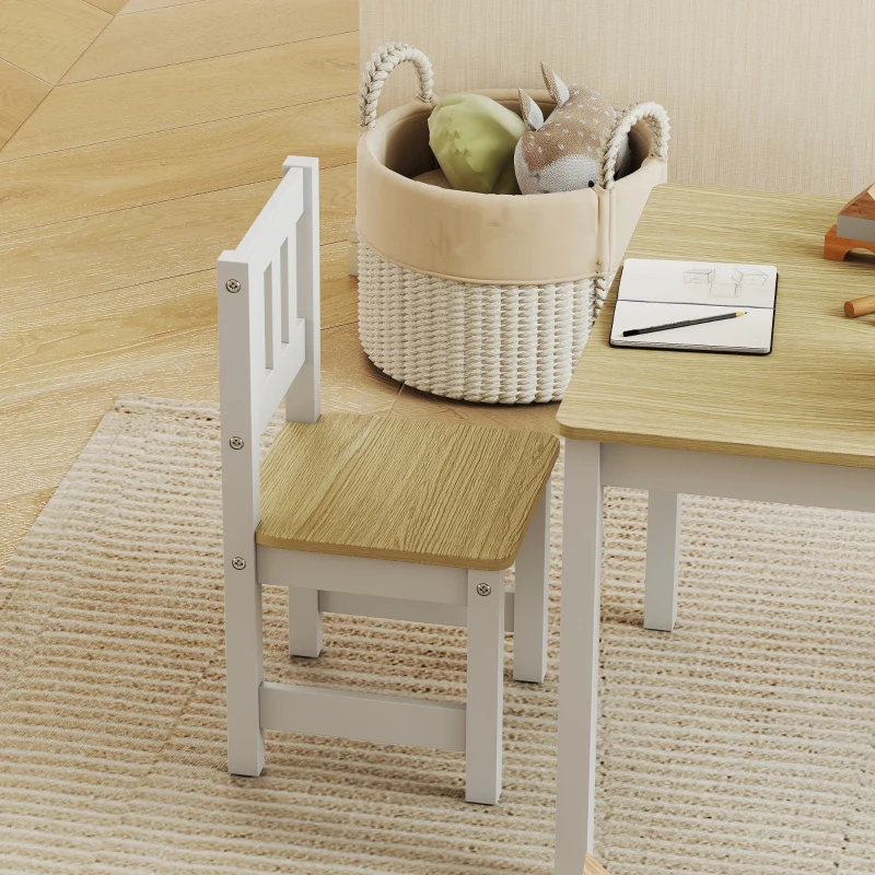 Qaba Kids Table and Chairs Set, Toddler Table and 2 Chair Set for Activity, Art, Craft, Reading, Learning, Natural