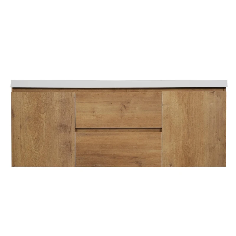 Double Sink Bathroom Vanity with Spacious Under-Sink Storage, Wall-Mounted Floating Cabinet with SMC Top, 59.5'' L x 20'' W x 25.5'' H, Wood