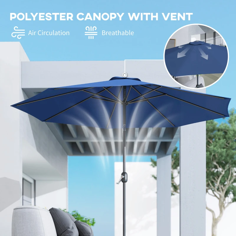 Outsunny 10' x 8' Round Market Umbrella, Patio Umbrella with Crank Handle and Tilt, Outdoor Parasol for Garden, Blue