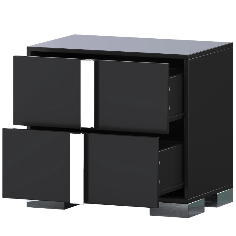 Elegant Black Nightstand with 2 Smooth-Glide Drawers, Durable Beside Table for Bedroom & Compact Apartments, 23.5'' L x 15.5'' W x 21.5'' H, Black