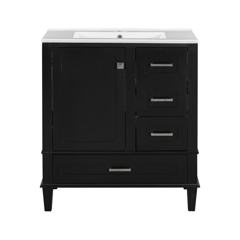 Modern Bathroom Vanity Sink Combo with Solid Wood Frame, Free-Standing Cabinet for Contemporary Bathrooms, 30'' L x 18.5'' W x 34'' H, Black