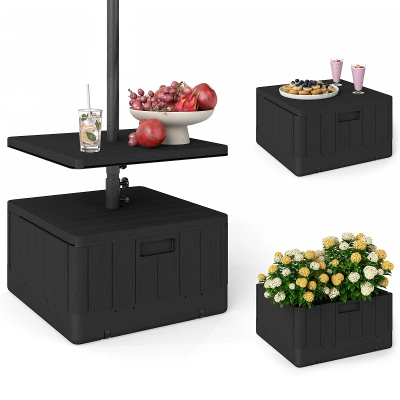 Outsunny Patio Umbrella Base with Table Tray, Heavy Duty Weighted Umbrella Stand，Wheels Handles, 176lbs，Stand Filling, Black