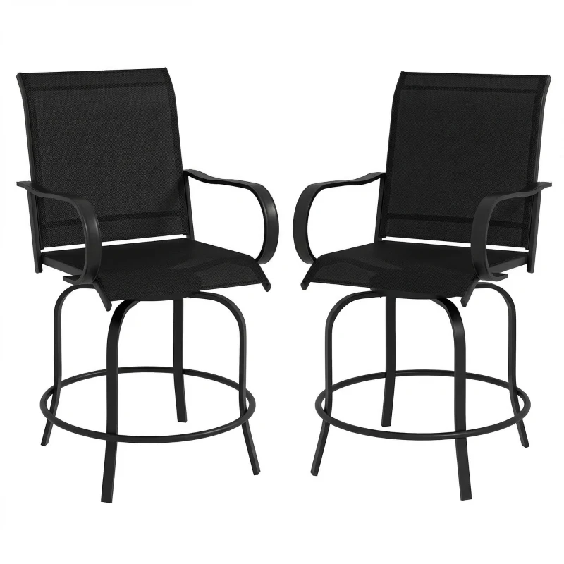 Outsunny Outdoor Bar Stools Set of 2, 360° Swivel Bar Height Chairs, 26.8" x 29.5" x 48.4", Black