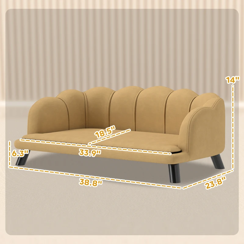 PawHut Pearl Design Pet Sofa for Medium and Large Sized Dogs, Pet Bed with Cushion and Solid Wood Legs, Coffee
