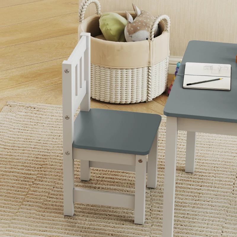 Qaba Kids Table and Chairs Set, Toddler Table and 2 Chair Set for Activity, Art, Craft, Reading, Learning, Grey