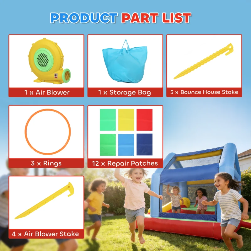 Qaba Bouncy Castle for Kids, Inflatable Bounce House with Slide, Ball Pit, Ring Toss Game, Sunshade and Blower