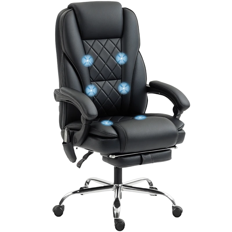 Vinsetto Massage Office Chair, Reclining Computer Chair with Adjustable Height and Footrest, Black