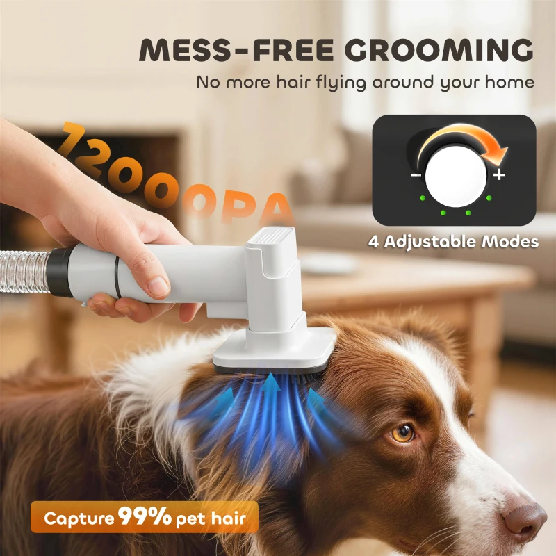 PawHut 5 in 1 Dog Grooming Vacuum & Dryer w/ Clipper, 50dB Low Noise, Adjustable Speed & Temp, 1.8L Canister