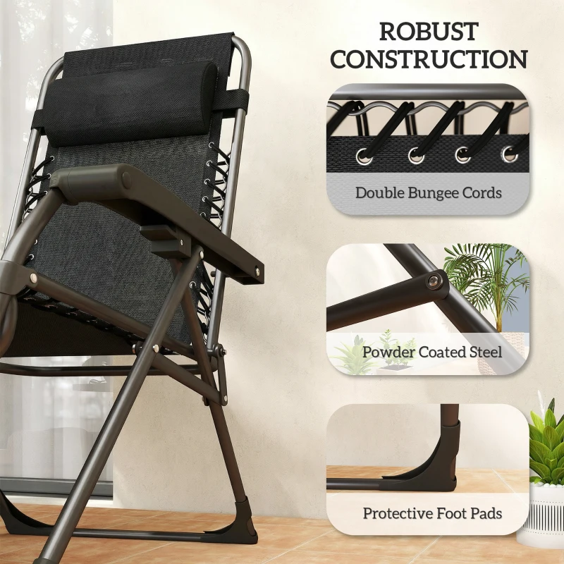 Outsunny Zero Gravity Chair Set of 2, Folding Reclining Outdoor Lounge Chair with Cup Holder, Headrest, Black