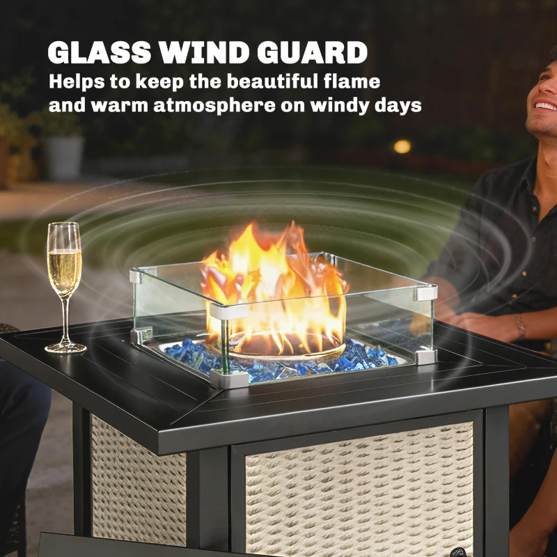 Outsunny 32" Propane Gas Fire Pit Table, 50,000 BTU Square Patio Table with Fire Pit, Wind Guard, Lid, CSA Certified, Grey