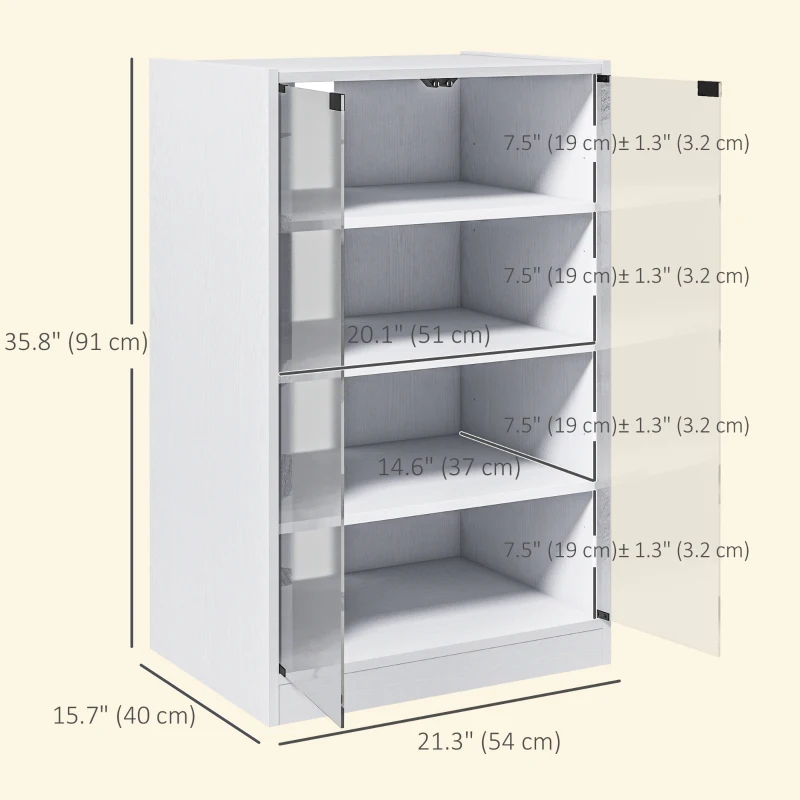 HOMCOM 5-Tier Media Cabinet, Media Stand with Adjustable Shelves, Tempered Glass Doors, and Cable Management, Distressed White