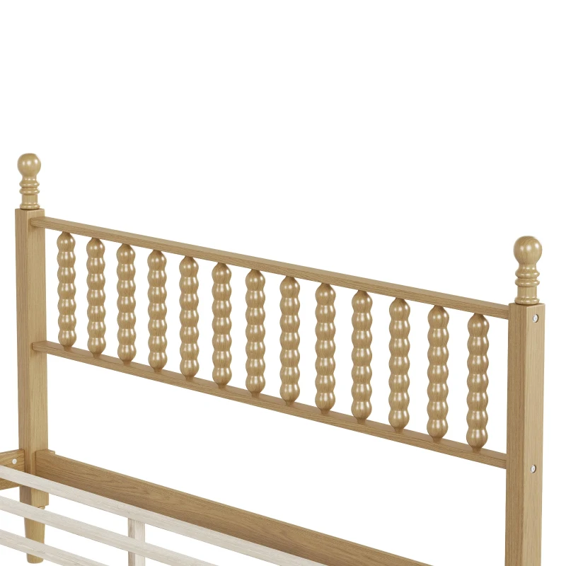 King Size Wood Platform Bed with Gourd-Shaped Headboard, Sturdy Bed Frame for Classic or Eclectic Décor, 84.5'' L x 79'' W x 45'' H, Natural