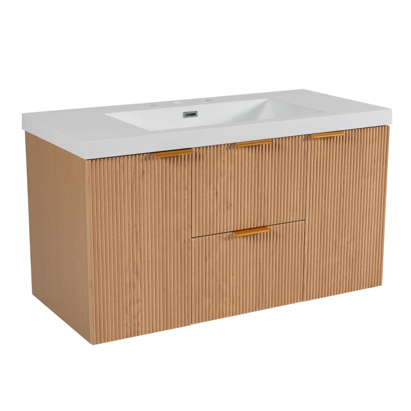 Single Sink Bathroom Vanity with SMC Integrated Sink, Wall-Mounted Floating Cabinet for Contemporary Homes, 42'' L x 19.5'' W x 23.5'' H, Wood