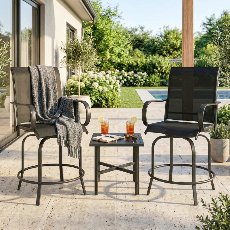 Outsunny Outdoor Bar Stools Set of 2, 360° Swivel Bar Height Chairs, 26.8" x 29.5" x 48.4", Black