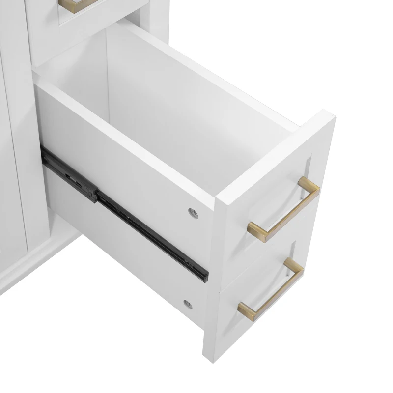 Solid Bathroom Vanity with Ceramic Undermount/Drop-In Sink, Modern Storage Cabinet for Compact Washrooms, 30'' L x 18'' W x 34'' H, White