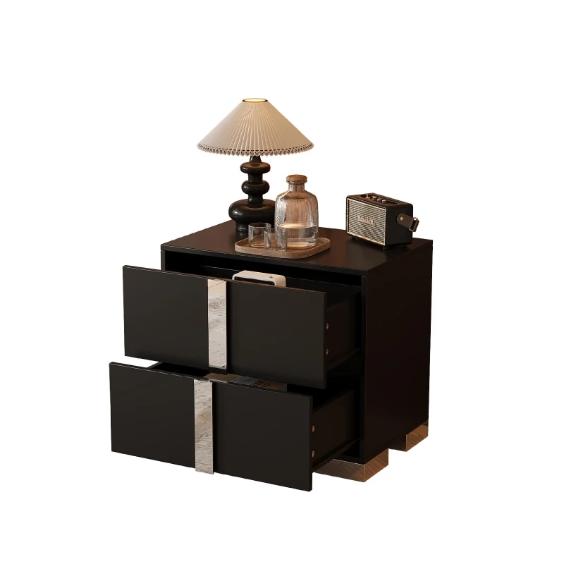 Elegant Black Nightstand with 2 Smooth-Glide Drawers, Durable Beside Table for Bedroom & Compact Apartments, 23.5'' L x 15.5'' W x 21.5'' H, Black