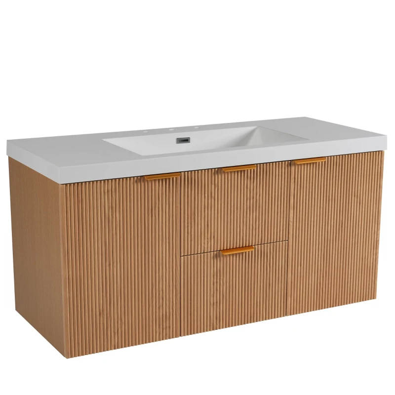 Single Sink Wall-Mounted Bathroom Vanity with SMC Top, Stylish Bathroom Cabinet with U-Shaped Drawers, 47'' L x 19.5'' W x 23.5'' H, Wood