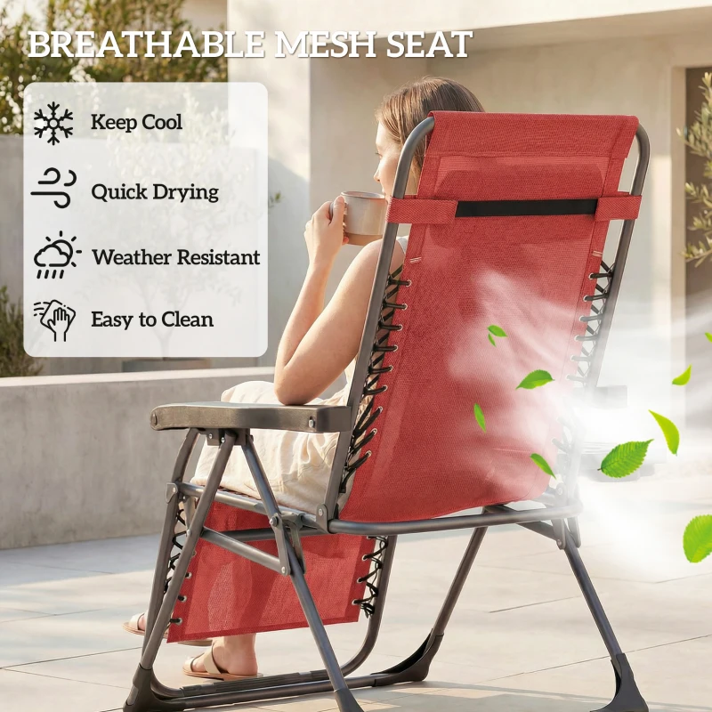 Outsunny Zero Gravity Chair Set of 2, Folding Reclining Outdoor Lounge Chair with Cup Holder, Headrest, Wine Red