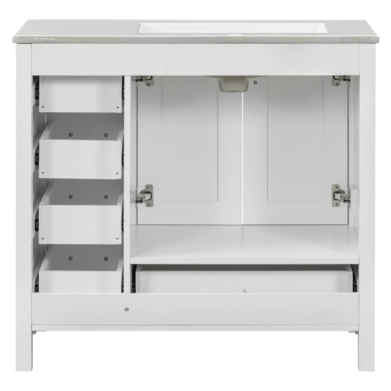 Solid Bathroom Vanity with Single Undermount Ceramic Sink, Freestanding Cabinet for Clutter-Free Bathroom, 30'' L x 18.5'' W x 34'' H, Grey