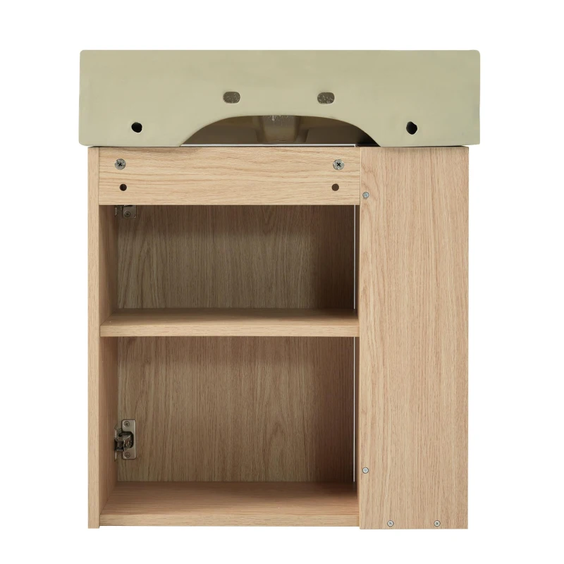 Space-Saving Floating Bathroom Vanity with Ceramic Basin, Wall-Mounted Cabinet for Compact Washroom, 21.5'' L x 12'' W x 26.5'' H, Wood