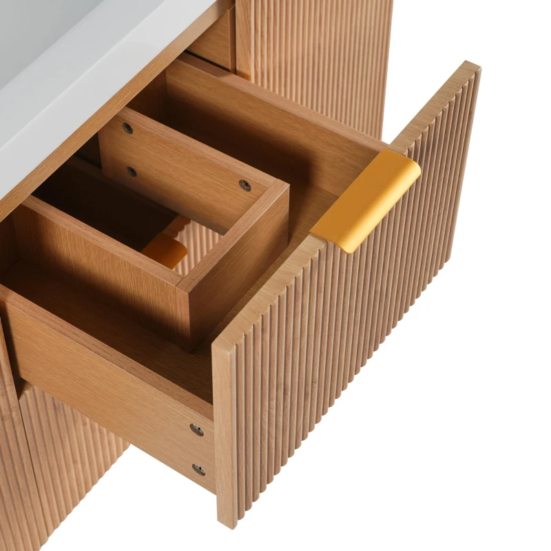 Single Sink Bathroom Vanity with SMC Integrated Sink, Wall-Mounted Floating Cabinet for Contemporary Homes, 42'' L x 19.5'' W x 23.5'' H, Wood