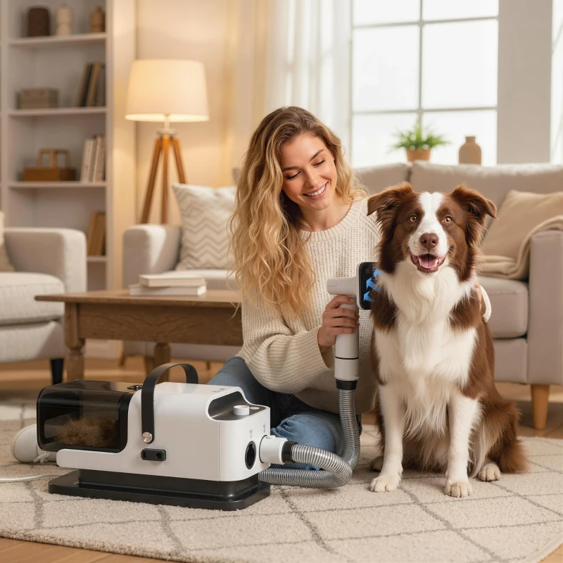 PawHut 5 in 1 Dog Grooming Vacuum & Dryer w/ Clipper, 50dB Low Noise, Adjustable Speed & Temp, 1.8L Canister