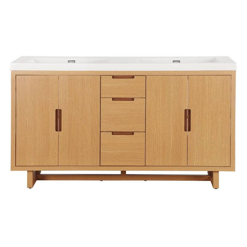 Modern Bathroom Vanity with Soft-Close Hinges & Hidden Drawer Slides, Elegant Vanity Cabinet with Resin Sink, 59.5'' L x 20'' W x 34'' H, Wood