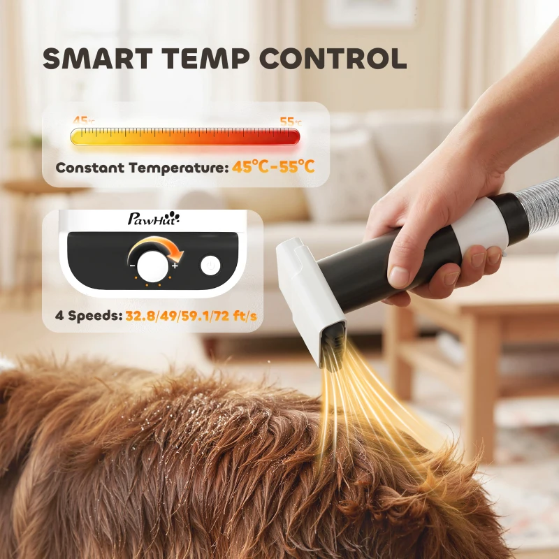 PawHut 5 in 1 Dog Grooming Vacuum & Dryer w/ Clipper, 50dB Low Noise, Adjustable Speed & Temp, 1.8L Canister