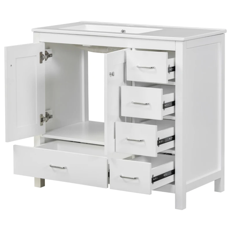 Solid Bathroom Vanity with Single Undermount Ceramic Sink, Freestanding Cabinet for Clutter-Free Bathroom, 30'' L x 18.5'' W x 34'' H, Grey