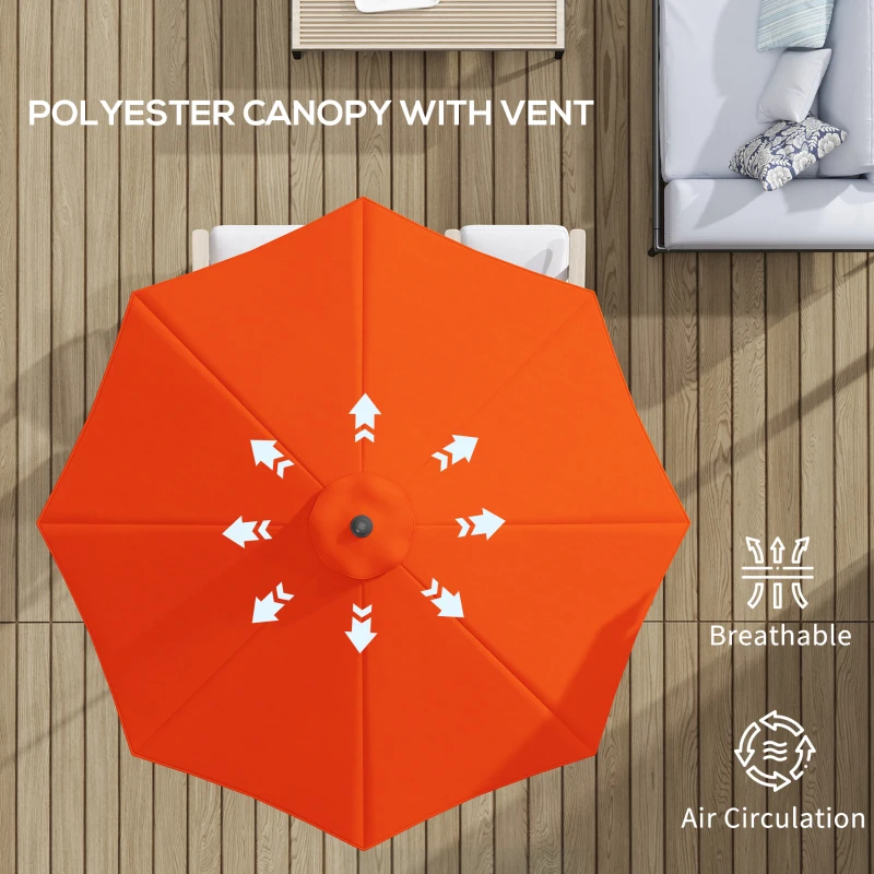 Outsunny 10' x 8' Round Market Umbrella, Patio Umbrella with Crank Handle and Tilt, Outdoor Parasol for Garden, Orange