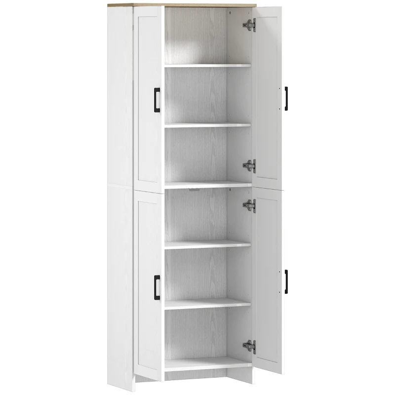 HOMCOM 67" 4-Door Kitchen Pantry Cabinet, Freestanding Storage Cabinet Cupboard with Adjustable Shelves, White